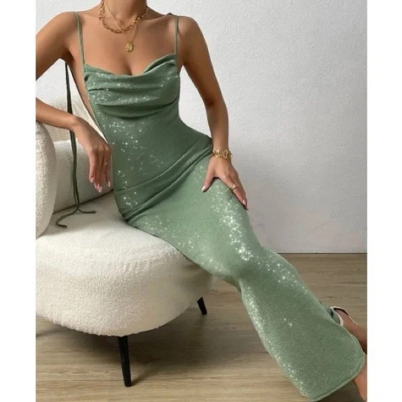 Luxe knot shoulder backless bodycon formal party evening dress - Picture 5 of 7